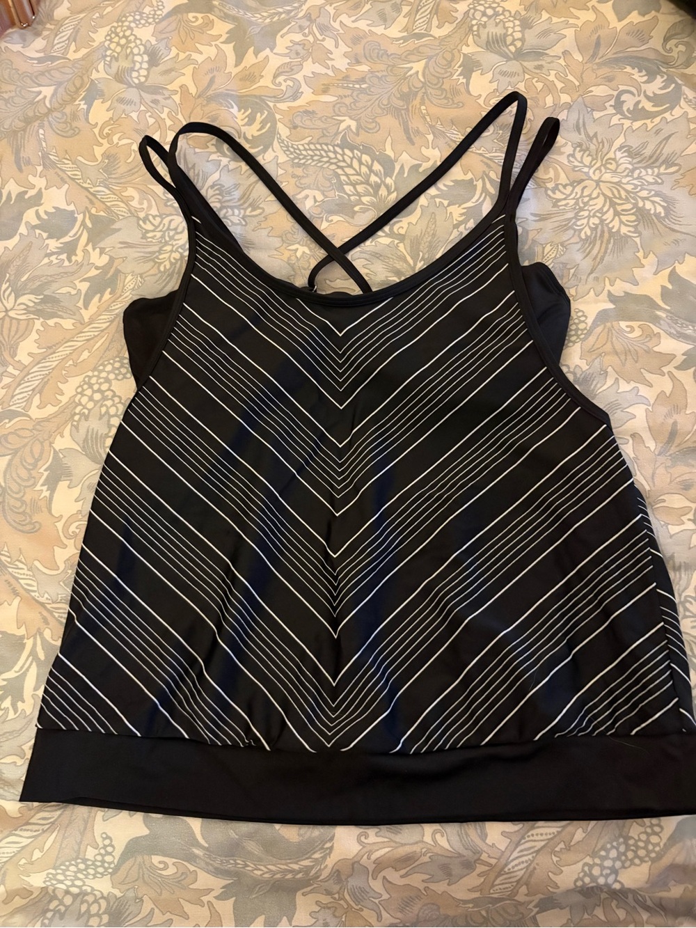 Athleta Black Swim Cami with White Chevron Lines